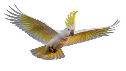 Sulphur-crested cockatoo bird flying with wings spread wide © Eustace
