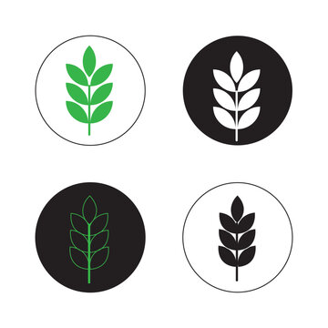 Minimalist wheat and leaf icons set on circular backgrounds isolated illustration
