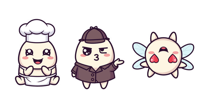 Cute cartoon characters in chef detective and fairy styles.