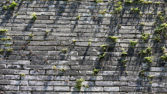 The old bricks made wall view in the old Chinese town for the defense reason
