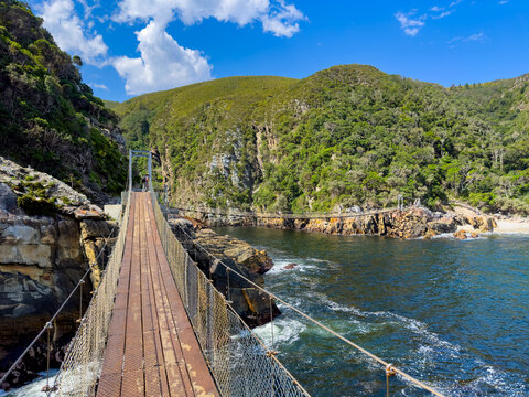 Scenic view of the Storms River Mouth gorge and suspension bridge