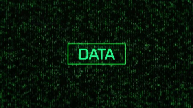 Digital data visualization with green code on black background