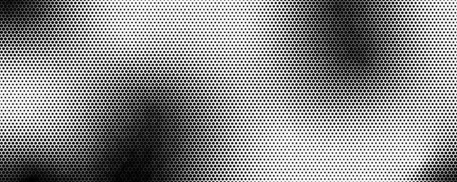 Vector technology pattern black and white abstract geometric transition pattern with hexagon shape halftone effect for sporty background..
