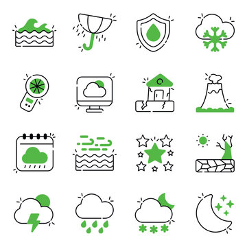 Set of Weather Prediction Flat Icons 