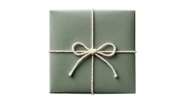 Sage green gift box tied with white twine bow
