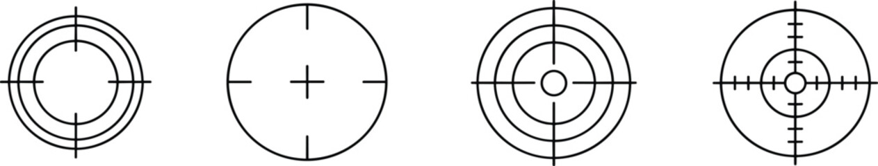 Crosshair target aim line icons, circular radar scope cross reticle symbols for sniper shooting, weapon sight, business focus goal, and digital gaming interface © MstTanzina