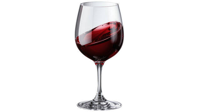 Red wine swirling in clear glass goblet