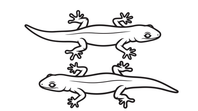 Minimalist lizard line art vector, black and white gecko outline illustrations, simple reptile silhouette set for logos and coloring