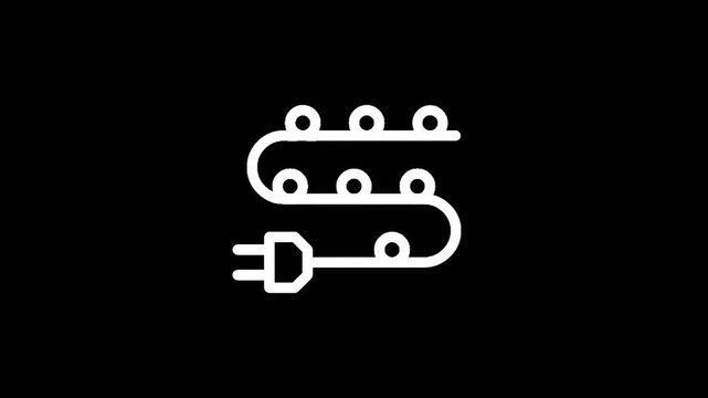 Simple white outline of a string of lights with a plug on a black background