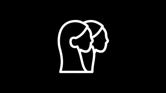 Simple white outline of two female profiles facing right on a black background