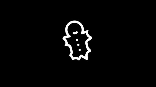 Simple white outline of a gingerbread man on a black background