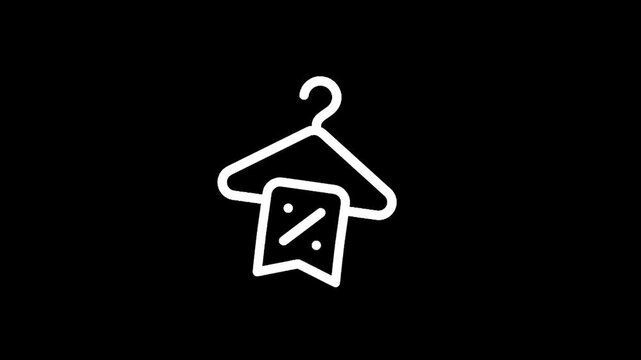 Clothing hanger with a discount tag featuring percentage symbols, minimalist icon design