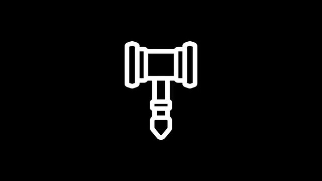 White gavel icon striking the surface, symbolizing justice, law, and legal decisions