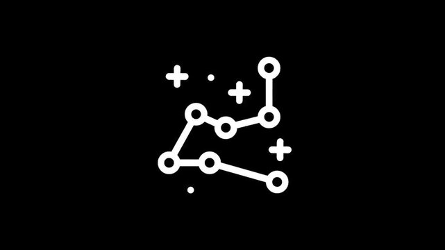 Simple white constellation icon with stars on a black background
