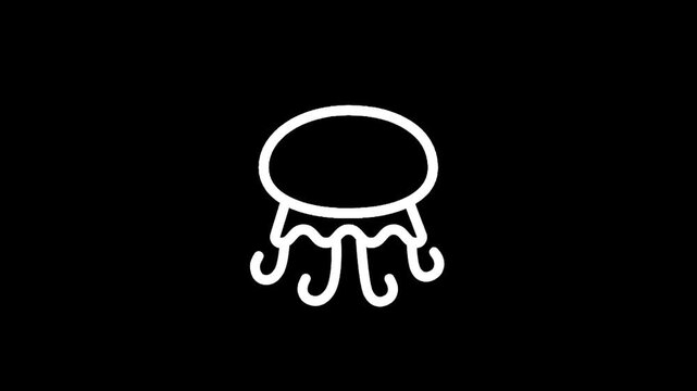 Simple white outline icon of a jellyfish on a black background