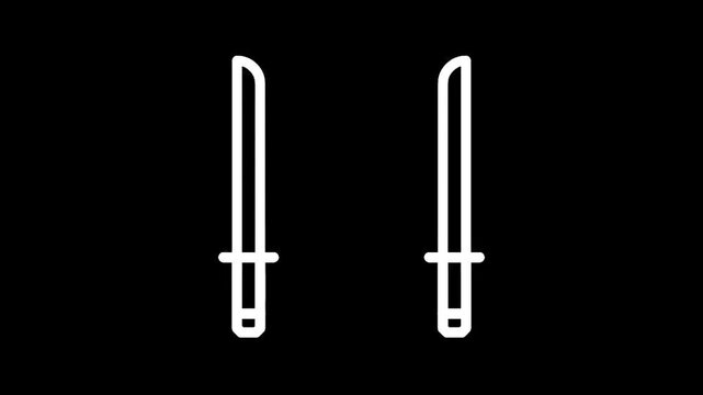 Two stylized white katana swords on a black background, minimalist design