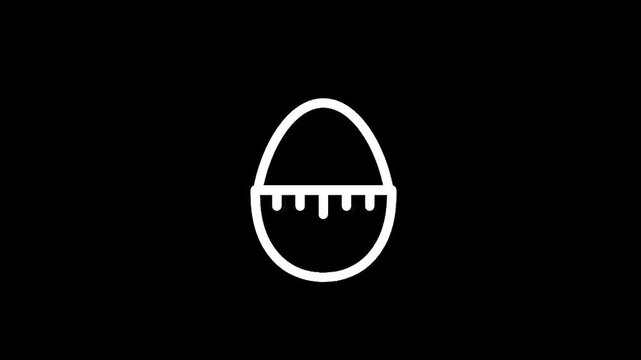 Minimalist white egg timer icon on a stark black background, representing cooking and time management