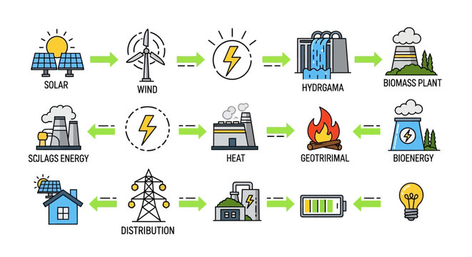 Energy conversion process diagram illustration.