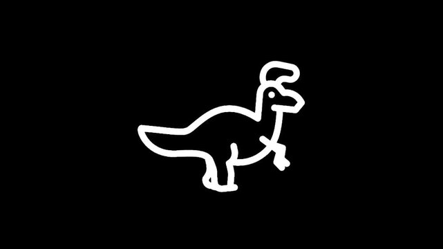 Simple white line drawing of a dinosaur with a crest on its head against a black background