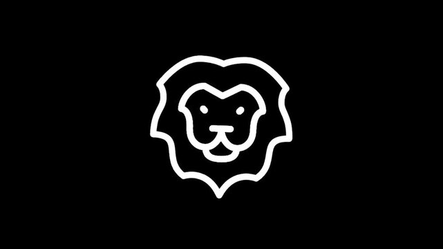 Minimalist white lion head icon on a solid black background, representing strength and royalty