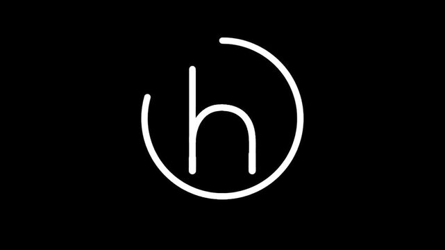 Minimalist white letter h inside a broken circle on a black background