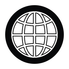 Obraz premium Black and white globe icon on circular background symbolizing global connection