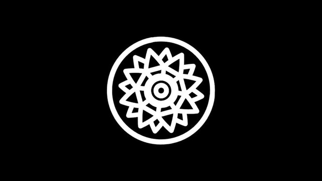 Abstract geometric mandala symbol with sharp points on a black background