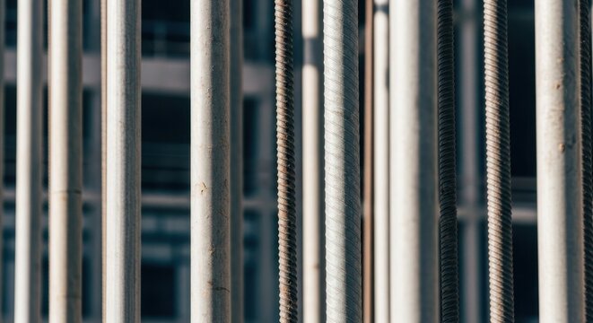 Detailed abstract macro shot of scaffolding construction elements highlighting textured metal and industrial framework