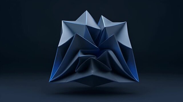 Corporate Blue Abstract Background with Geometric Polygon Shape, Folded Paper Style, Faceted Modern Design in Dark Studio Light, Minimal Sculpture Scene
