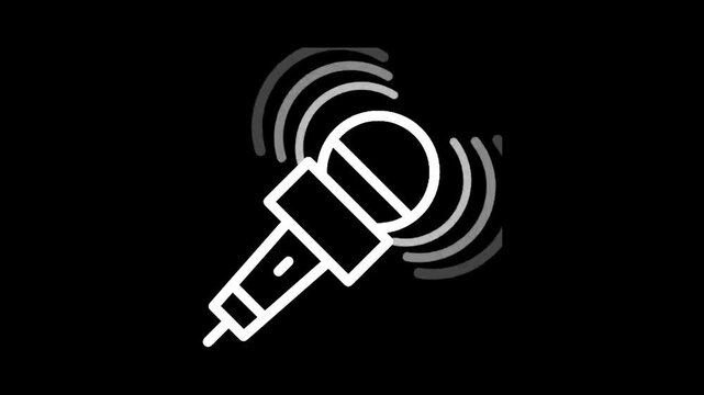 White microphone icon with sound waves on black background, representing audio transmission