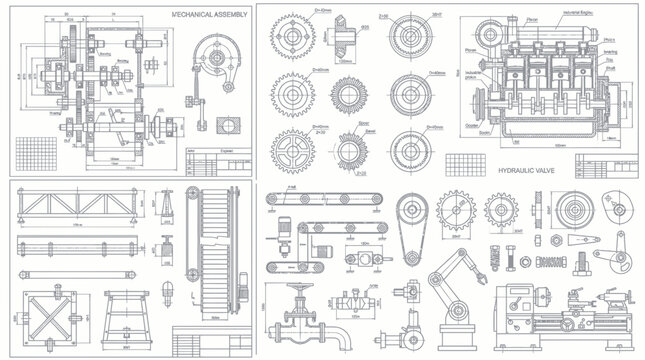 Mechanical Engineering Blueprints: Technical Drawings of Machinery and Components