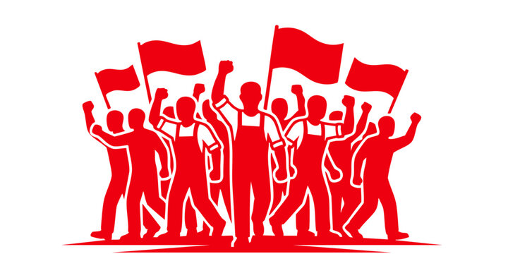 Protesters march forward waving flags in a crowd demonstration movement.