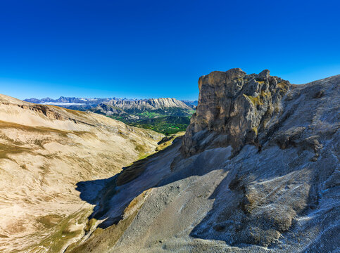 Aerial view of rocky mountains at Col du Charnier in France