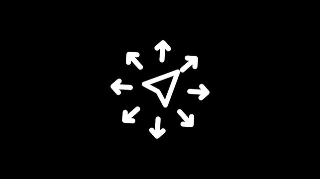 Abstract concept of navigation and direction with a pointer and radiating arrows