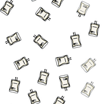 pattern saline iv fluid bag cartoon. infusion hydration, electrolyte therapy, drip solution saline iv fluid bag sign vector