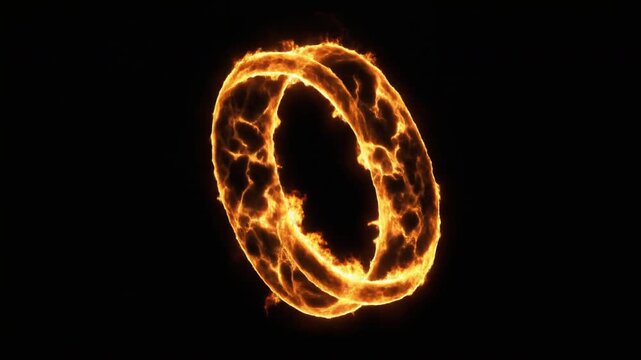 3D Animated Burning Fire Mobius Strip on Black Background