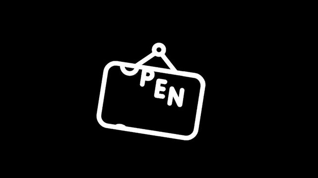 Simple white open sign icon on a black background, representing business availability