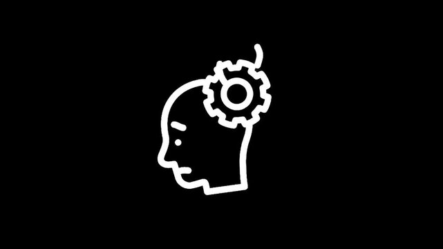 Conceptual icon of a human head profile with a gear mechanism inside the brain