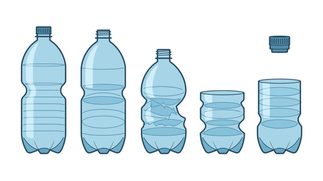 Set of plastic water bottles in different sizes with caps illustration