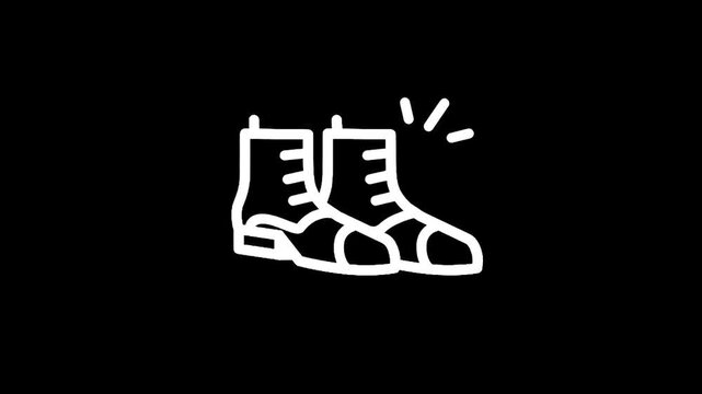 Iconic white outline of combat boots on a stark black background, symbolizing strength and resilience