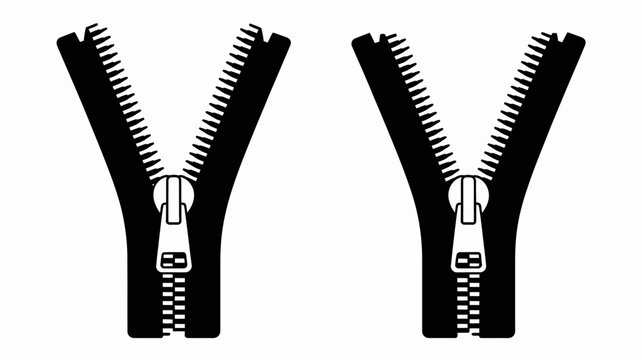 Black y-shaped zipper graphic with metallic slider open and closed