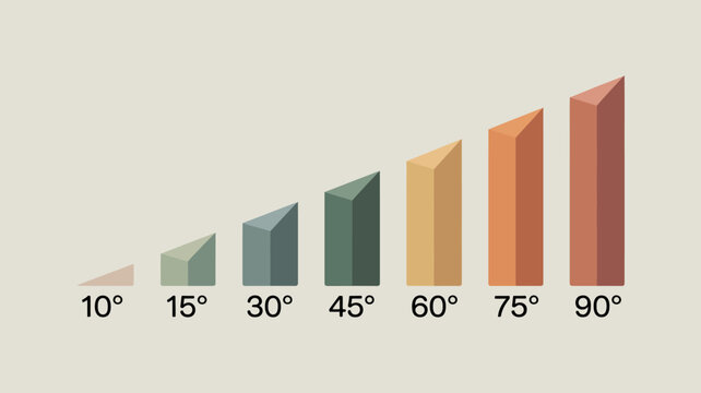3d angle gradient bar chart showing degrees from 10 to 90