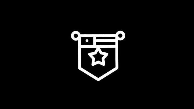 Simple white outline of a pennant flag with a star inside on a black background