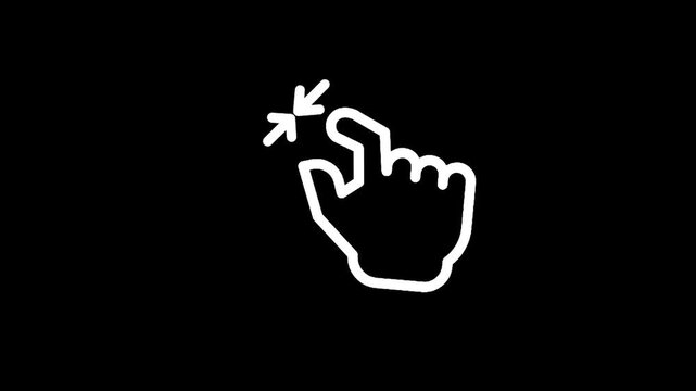 White hand gesture icon indicating zoom out on a black background