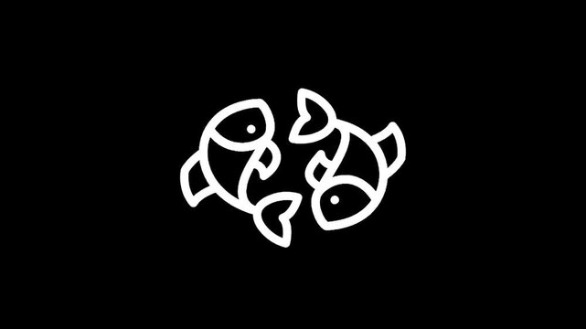 Pisces zodiac sign icon with two fish swimming in opposite directions on a black background