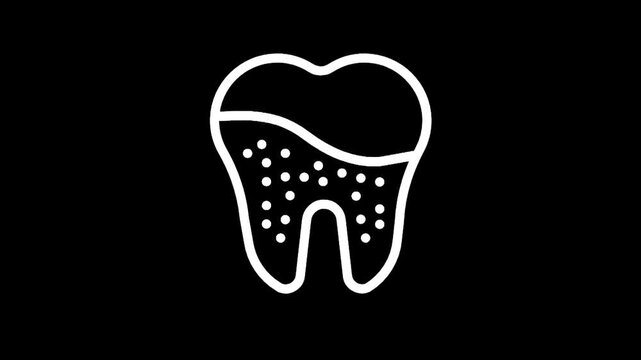 Stylized outline of a tooth with internal structure and liquid, isolated on black