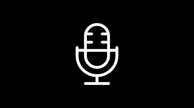 Simple white microphone icon on a black background, representing audio and broadcasting
