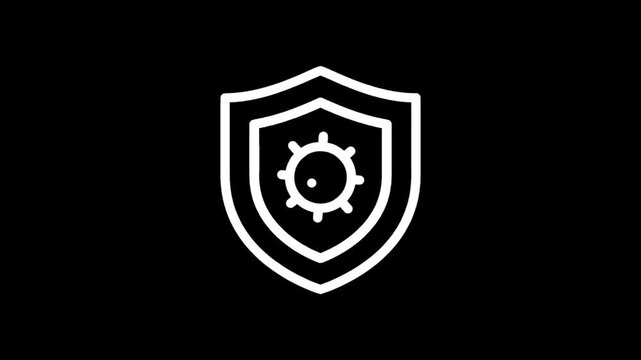 Shield with virus icon inside representing protection against disease and health safety