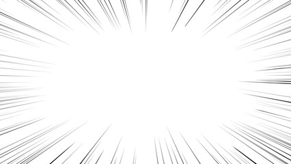 Fototapeta premium 漫画風の細線集中線フレーム背景 白黒 横長 16:9