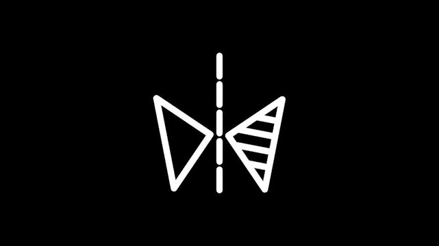 Abstract geometric butterfly shape with dashed line symmetry on black background